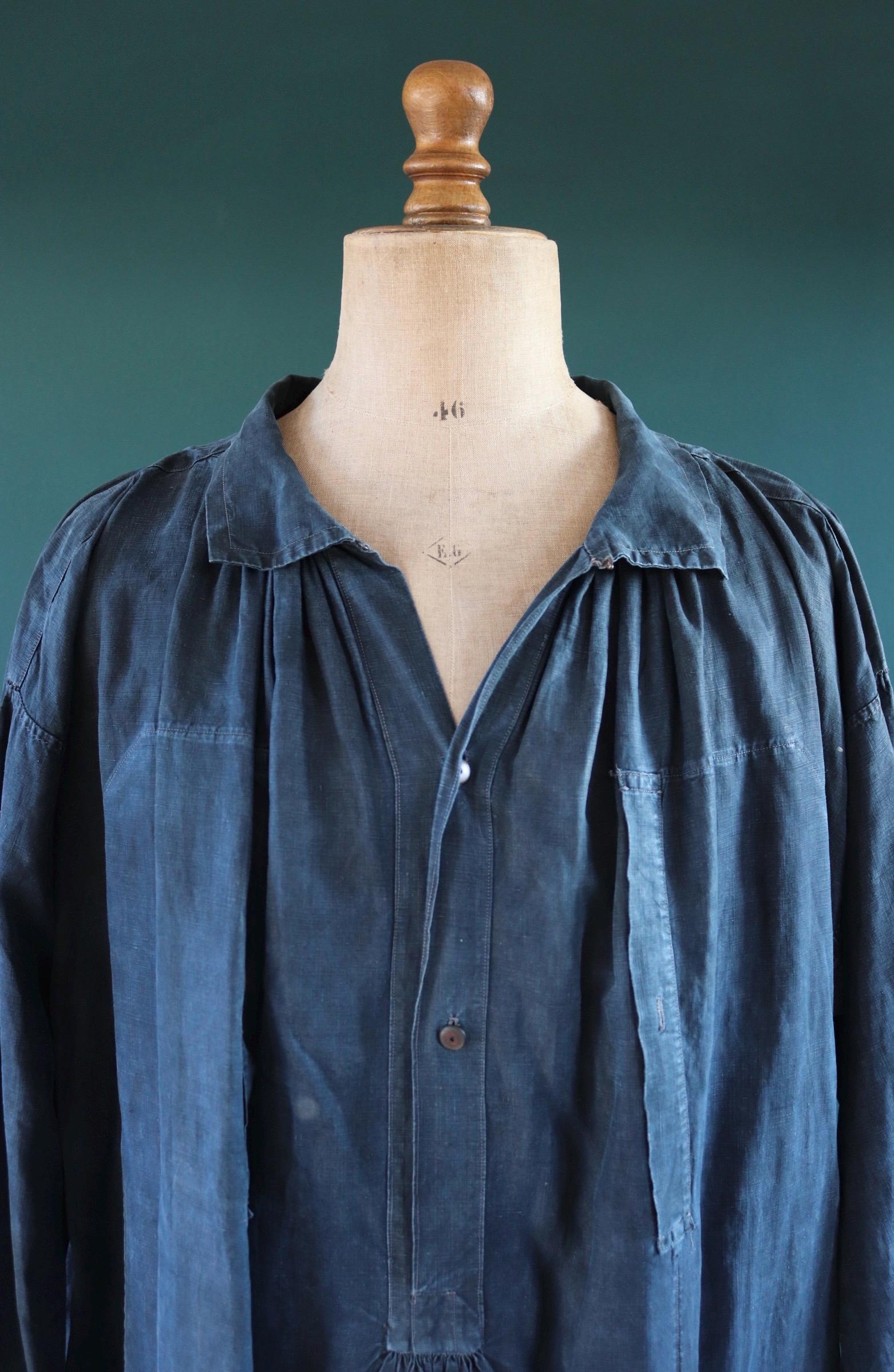 Antique 1900s French indigo biaude - vintage cotton workwear smock - 65" chest