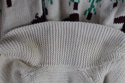 Vintage 1960s wool Cowichan sweater - 1970s novelty hand knit - shawl collar - geese design jumper - 42” chest