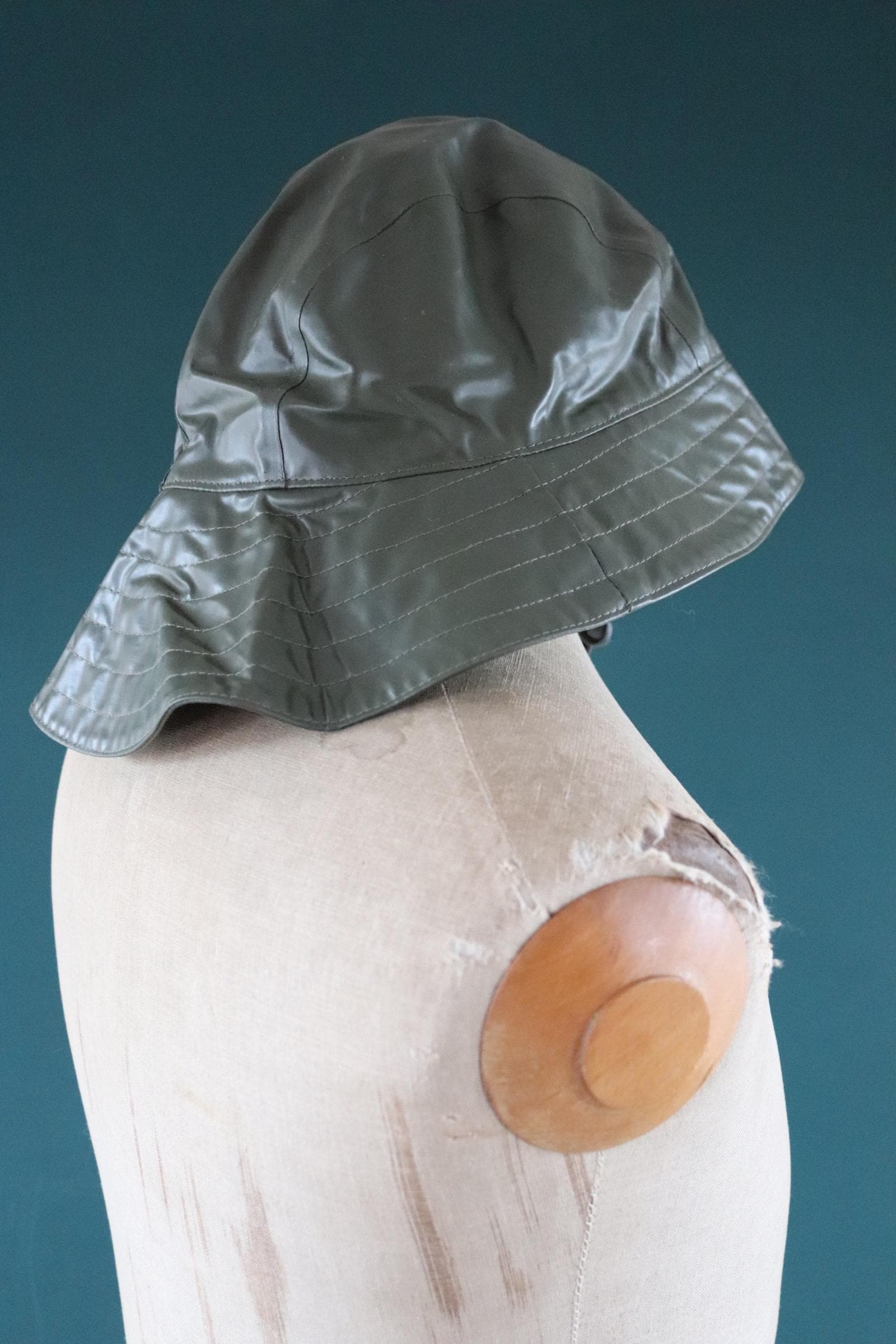 Vintage 1960s PVC sou’wester - waterproof bucket hat - fisherman workwear - rainwear - Swedish military