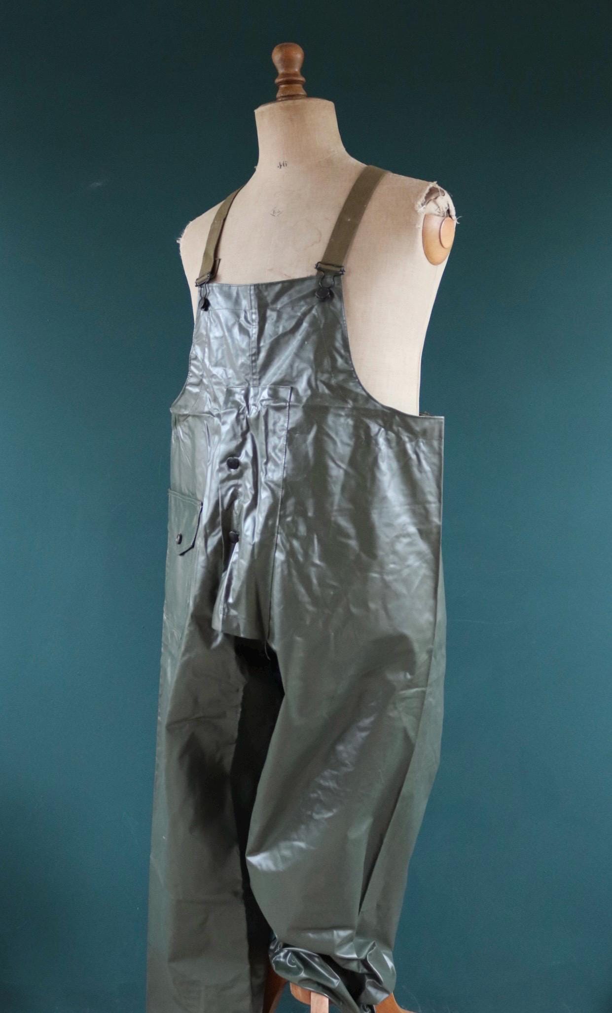 Vintage 1980s Italian Navy waterproofs - deck overalls - foul weather gear - 47" x 29”
