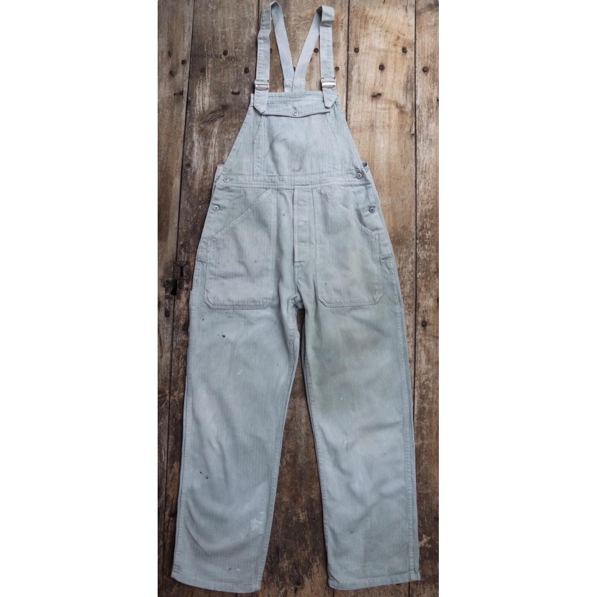 Vintage 1960s French workwear overalls - HBT cotton twill dungarees - 32” x 29”