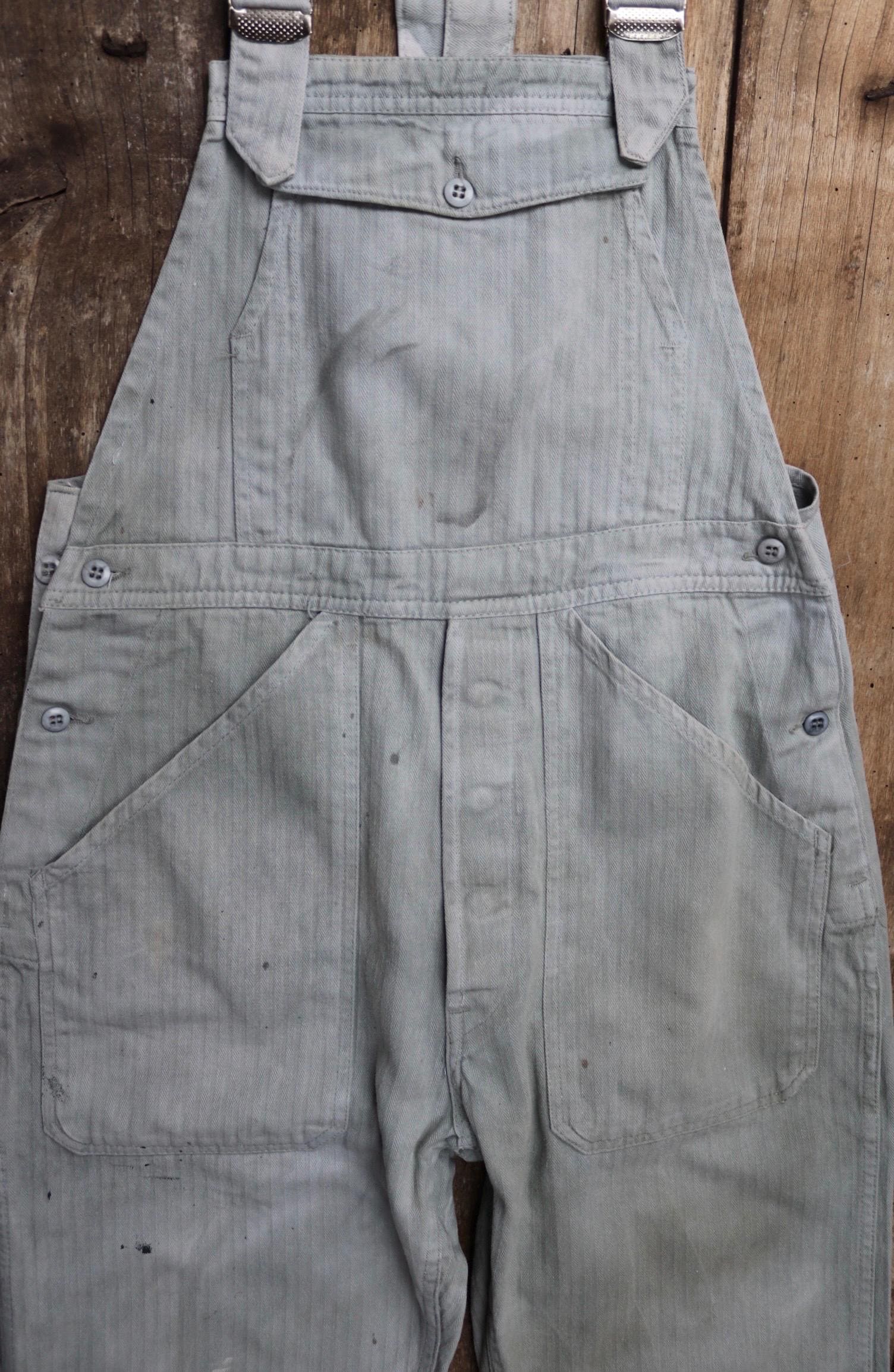 Vintage 1960s French workwear overalls - HBT cotton twill dungarees - 32” x 29”
