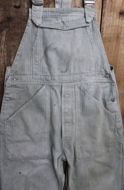 Vintage 1960s French workwear overalls - HBT cotton twill dungarees - 32” x 29”