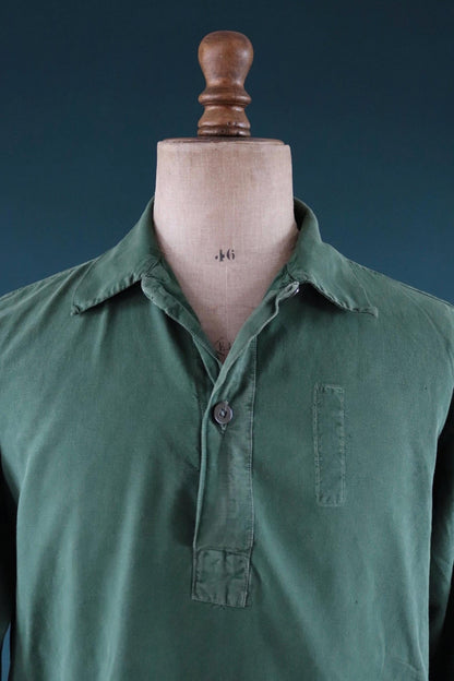 Vintage 1970s Swedish military workwear shirt - M59 - fältskjorta - green cotton army smock - 49” chest