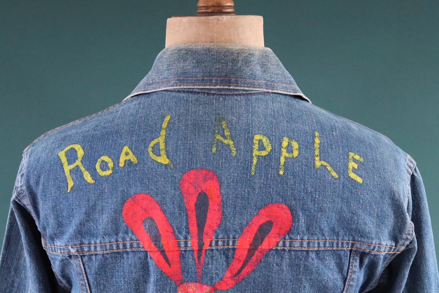 Vintage 1970s selvedge denim jacket - type two pleated - hand painted - 38" chest