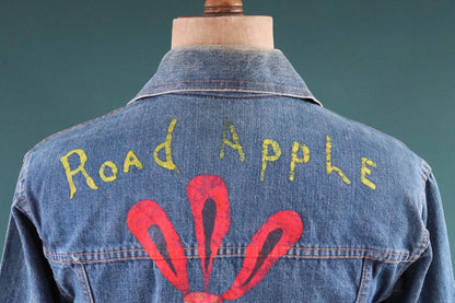 Vintage 1970s selvedge denim jacket - type two pleated - hand painted - 38" chest