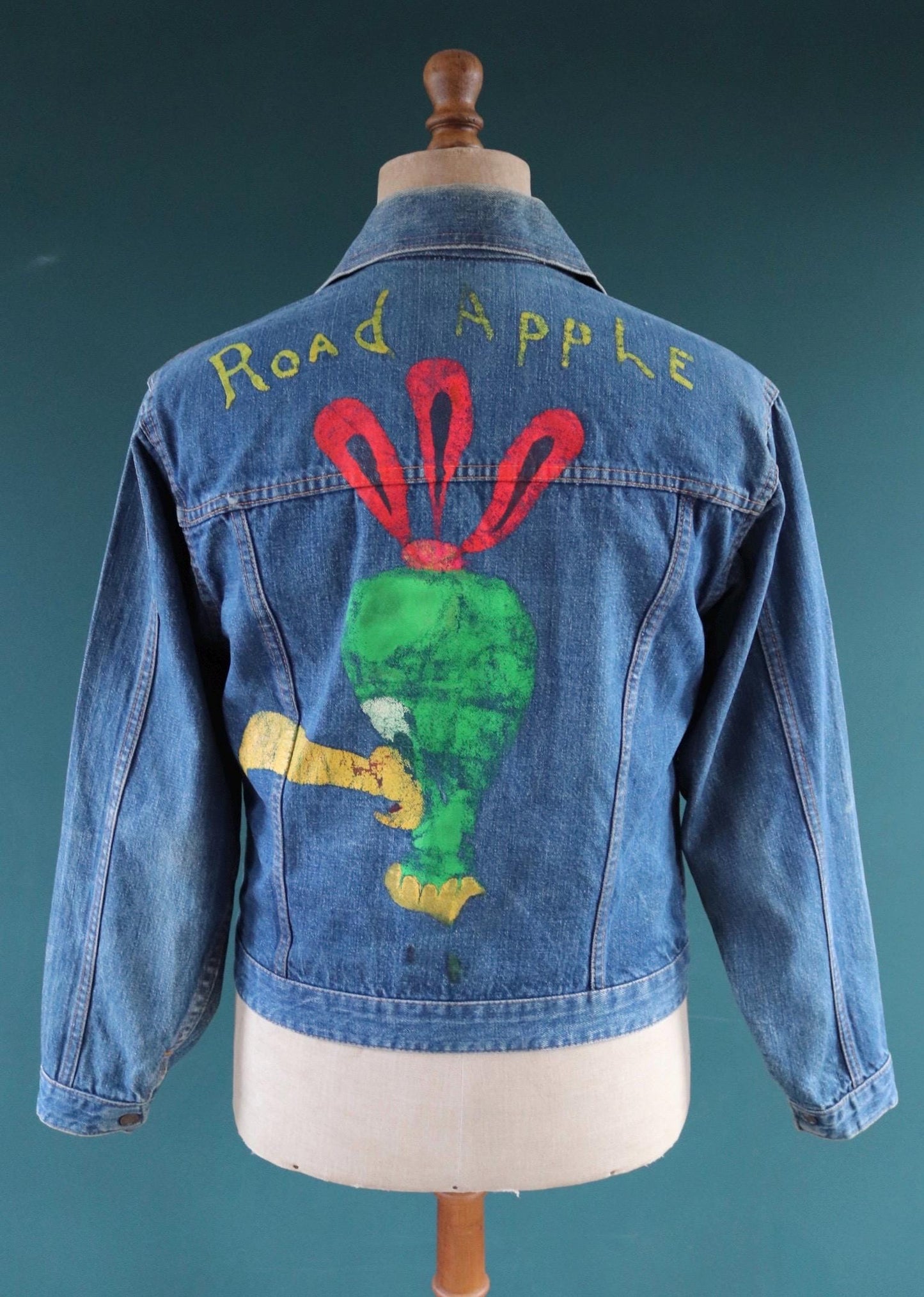 Vintage 1970s selvedge denim jacket - type two pleated - hand painted - 38" chest