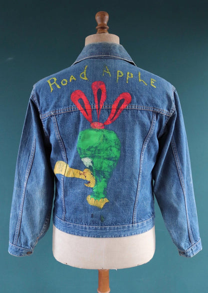 Vintage 1970s selvedge denim jacket - type two pleated - hand painted - 38" chest