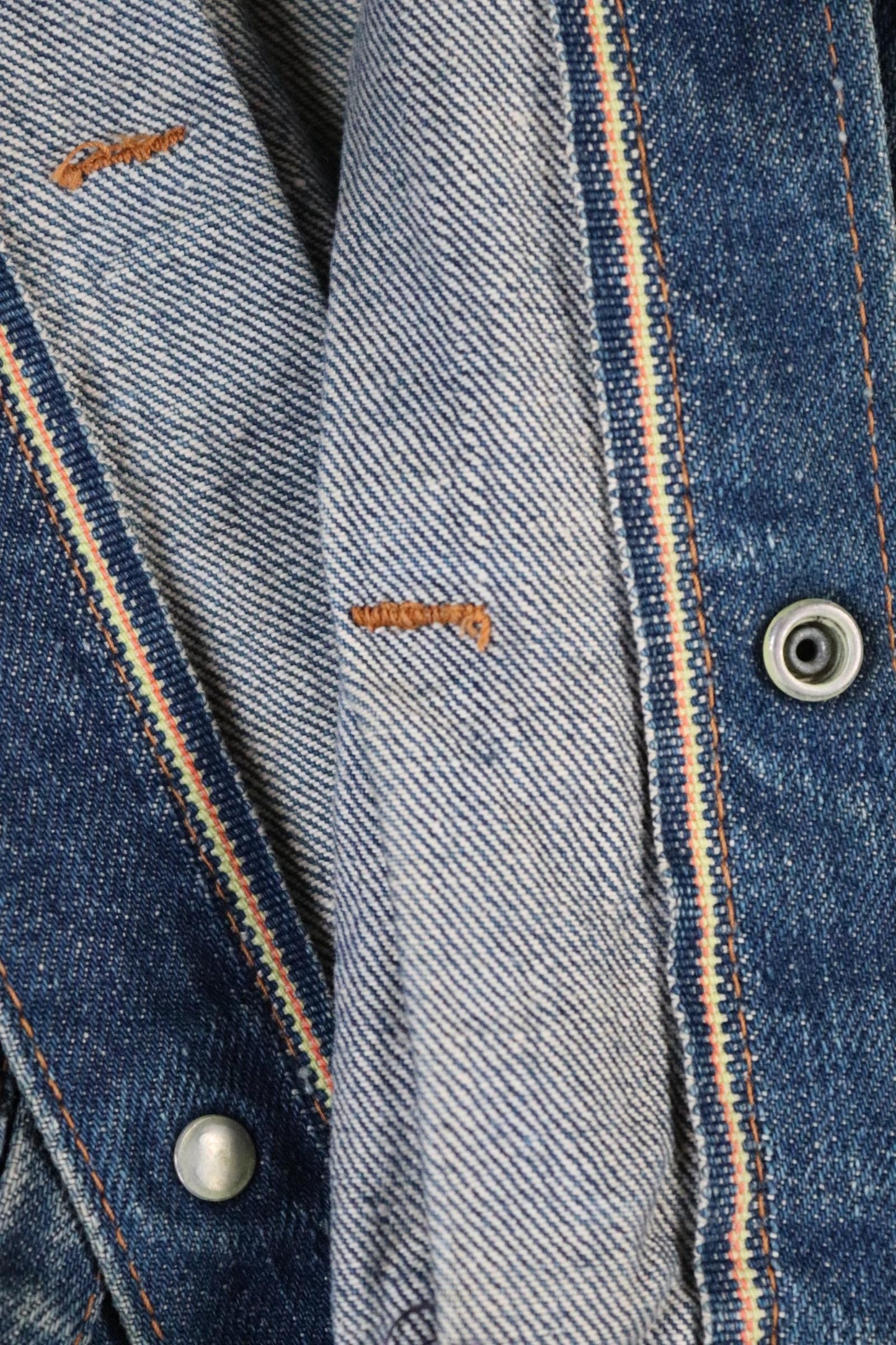 Vintage 1970s selvedge denim jacket - type two pleated - hand painted - 38" chest