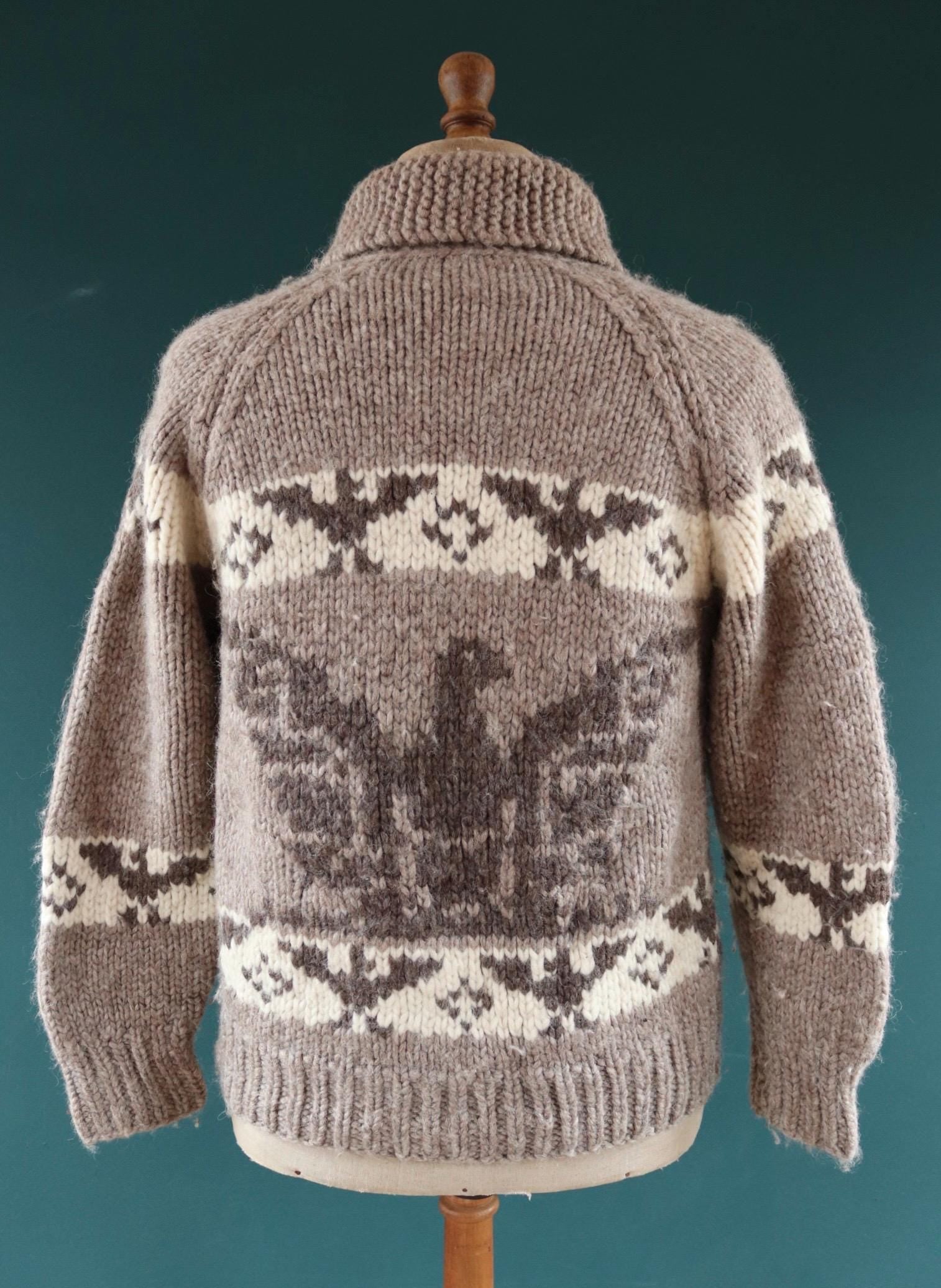Vintage 1970s Cowichan wool cardigan - hand knitted - 1980s chunky winter sweater - 42" chest