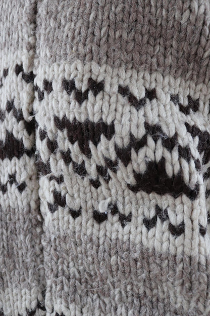 Vintage 1970s Cowichan wool cardigan - hand knitted - 1980s chunky winter sweater - 46" chest