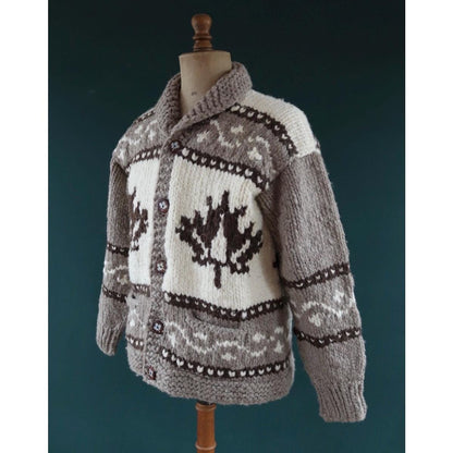 Vintage 1980s Cowichan wool cardigan - hand knitted - chunky winter sweater - 45" chest
