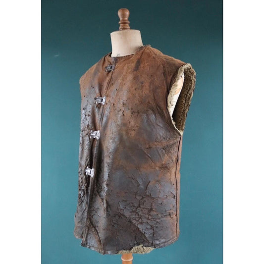 Vintage 1940s British military jerkin - WW2 sheepskin - Tropal coat - RAF vest - horsehide leather waistcoat - 42” chest