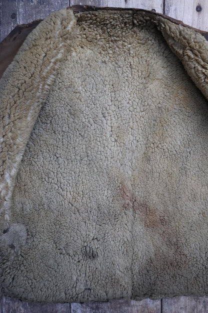 Vintage 1940s British military jerkin - WW2 sheepskin - Tropal coat - RAF vest - horsehide leather waistcoat - 42” chest