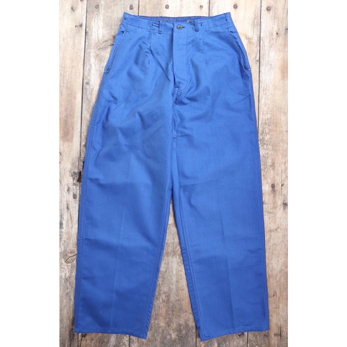 Vintage WW2 workwear trousers - 1940s deadstock - buckle back pants - Swedish military - cobalt blue cotton twill - 30” x 32”