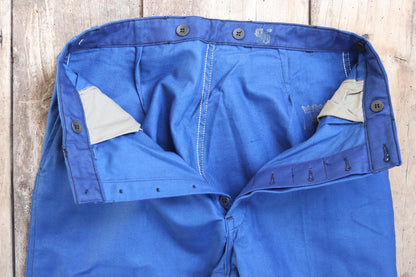 Vintage WW2 workwear trousers - 1940s deadstock - Swedish military - buckle back pants - blue cotton twill - 30” x 32”
