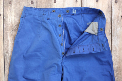 Vintage WW2 workwear trousers - 1940s deadstock - Swedish military - buckle back pants - indigo blue cotton twill - 32” x 32”