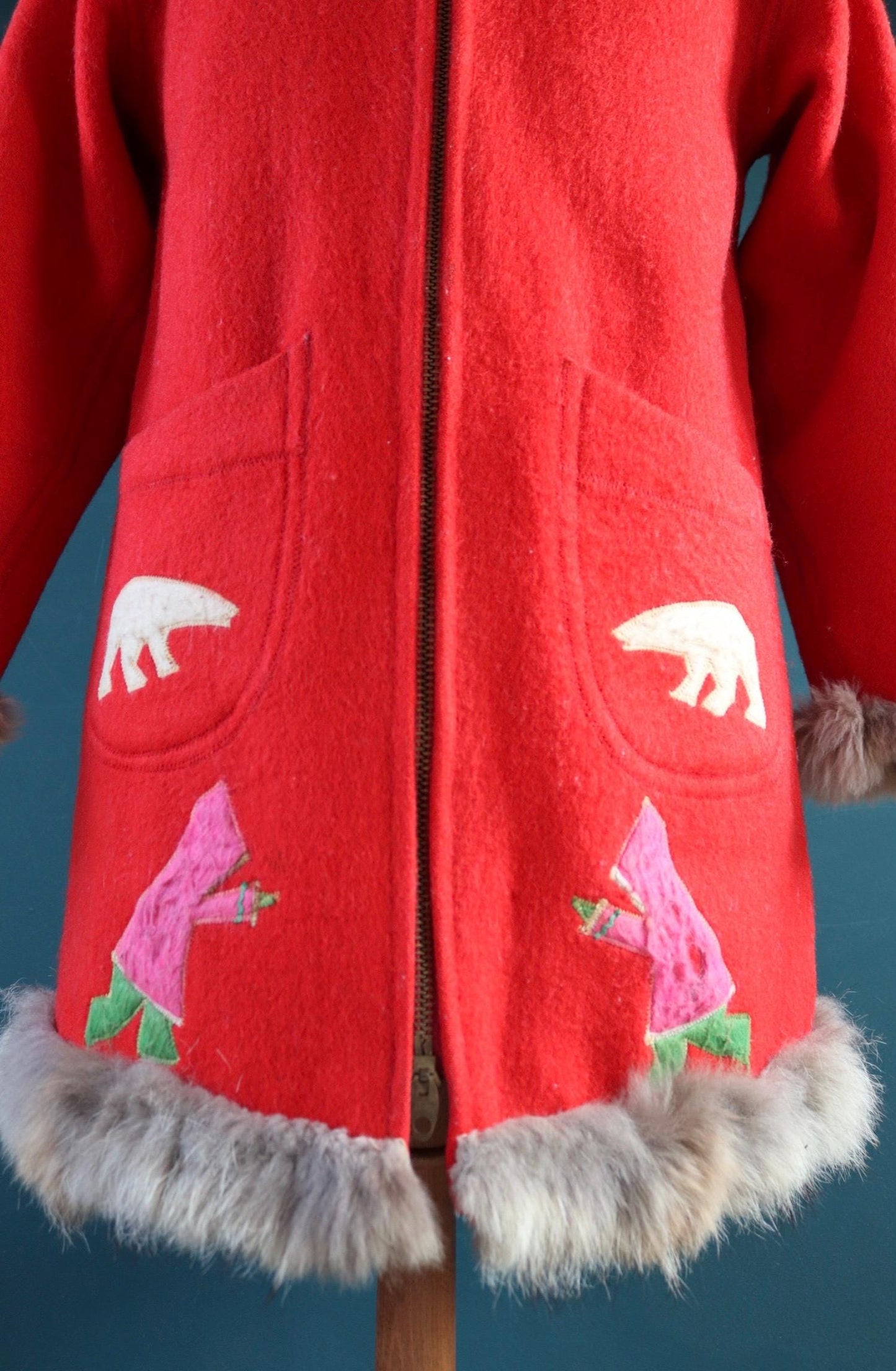 Vintage 1970s embroidered wool coat - Hudsons Bay jacket - Alaskan parka - 40" chest