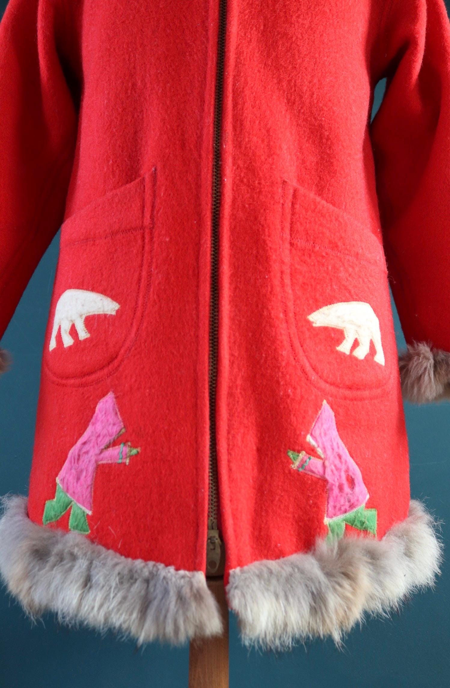 Vintage 1970s embroidered wool coat - Hudsons Bay jacket - Alaskan parka - 40" chest