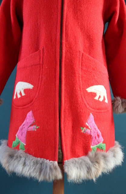 Vintage 1970s embroidered wool coat - Hudsons Bay jacket - Alaskan parka - 40" chest