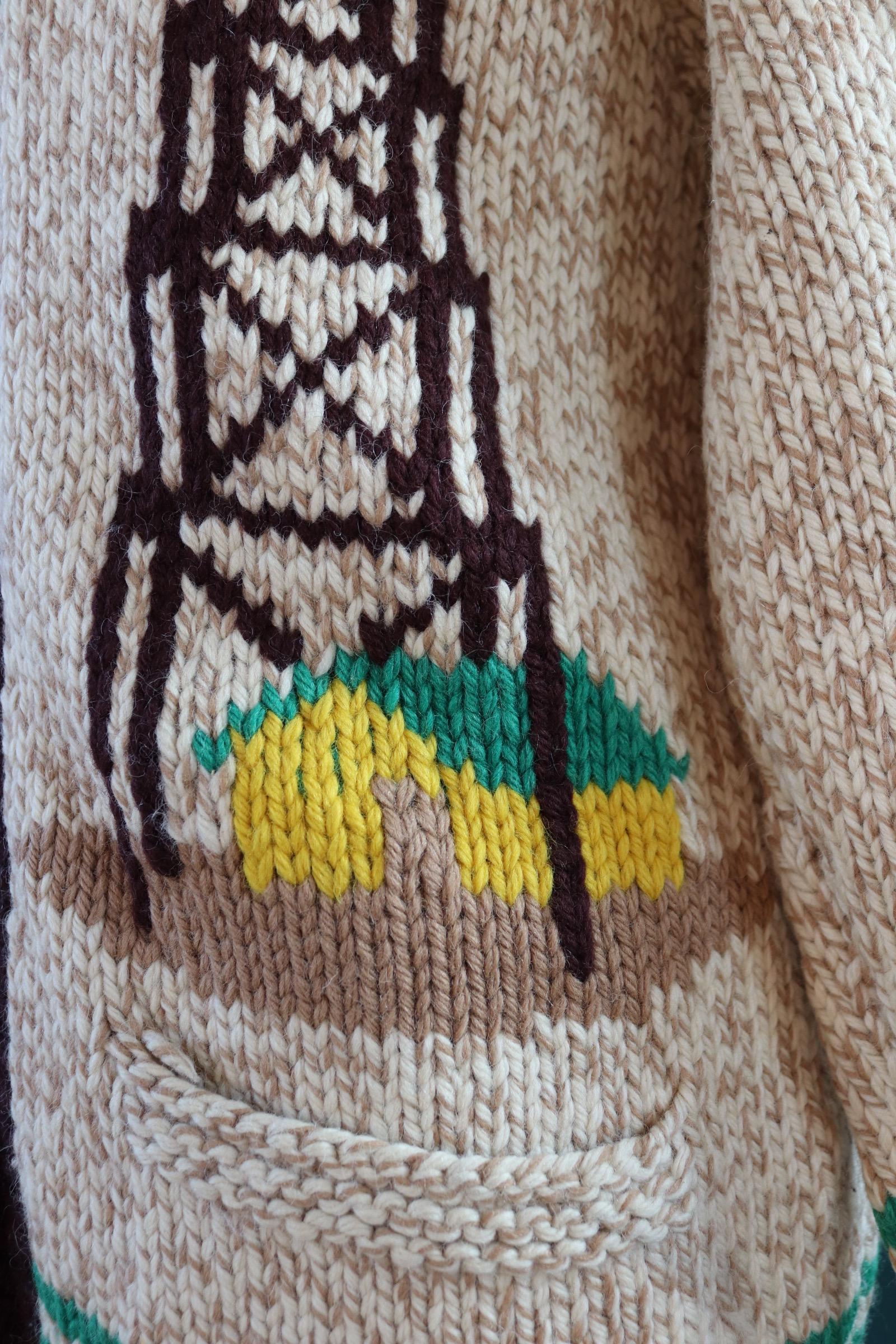 Vintage 1960s wool Cowichan sweater - novelty knit cardigan - oil derrick design - 46” chest