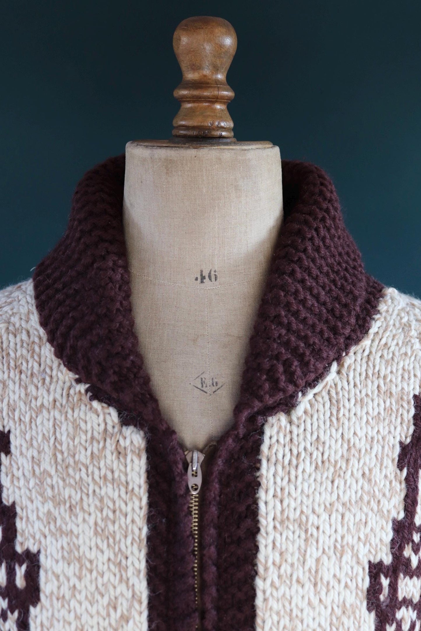 Vintage 1960s wool Cowichan sweater - novelty knit cardigan - oil derrick design - 46” chest