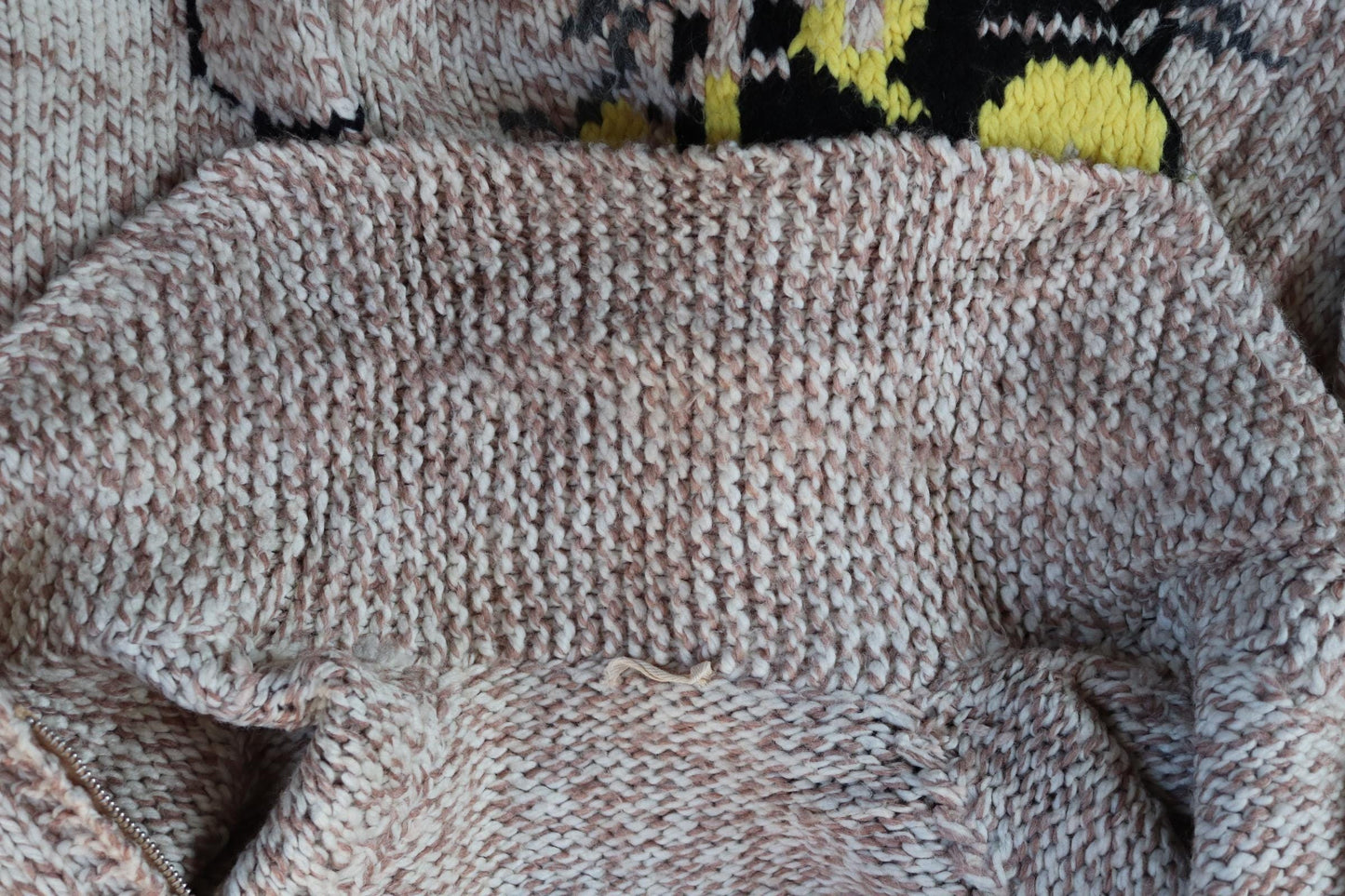 Vintage 1960s Cowichan sweater - 1970s novelty hand knit - shawl collar - train design jumper - 43” chest