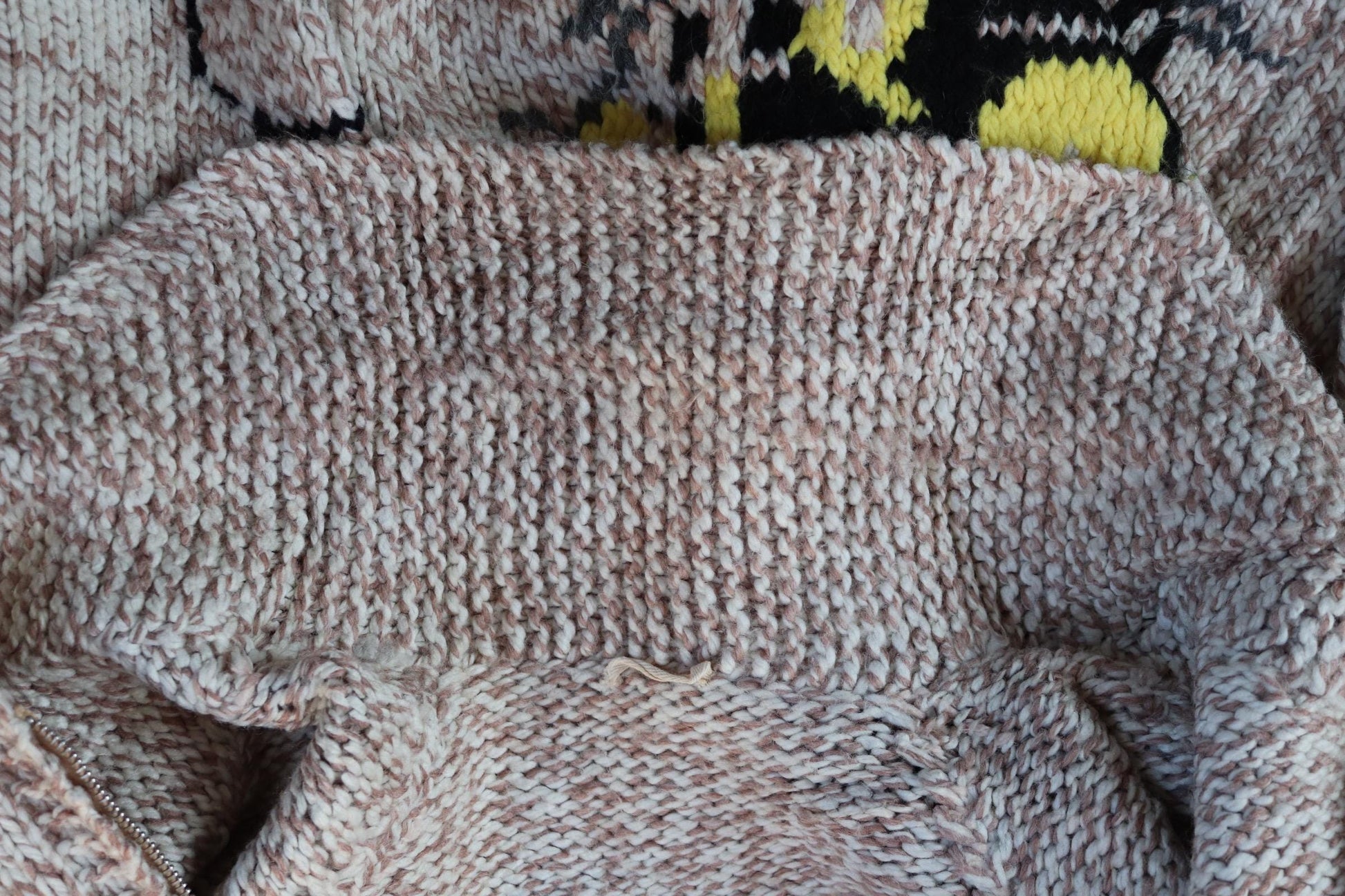 Vintage 1960s Cowichan sweater - 1970s novelty hand knit - shawl collar - train design jumper - 43” chest