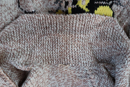 Vintage 1960s Cowichan sweater - 1970s novelty hand knit - shawl collar - train design jumper - 43” chest