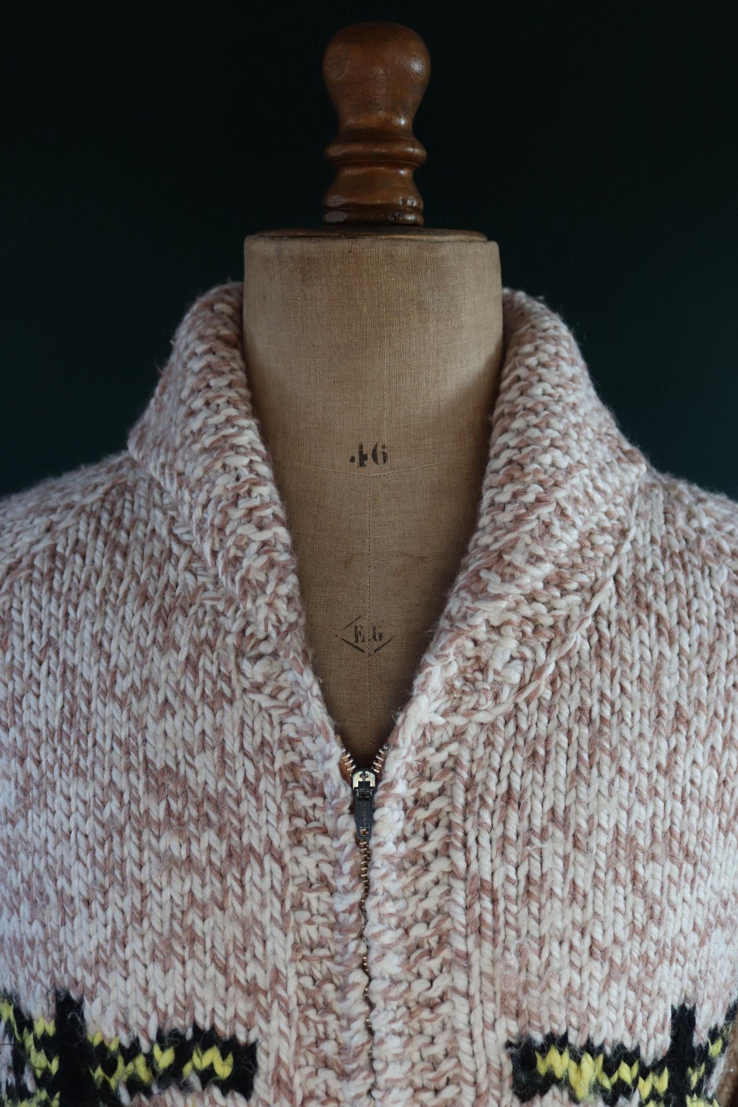 Vintage 1960s Cowichan sweater - 1970s novelty hand knit - shawl collar - train design jumper - 43” chest