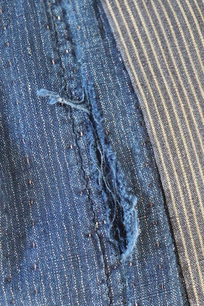 Vintage Japanese boro kimono - indigo kasuri robe - sashiko stitching - traditional dressing gown