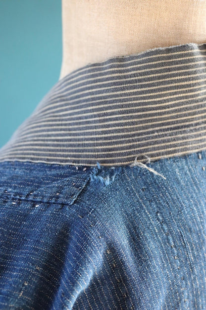 Vintage Japanese boro kimono - indigo kasuri robe - sashiko stitching - traditional dressing gown