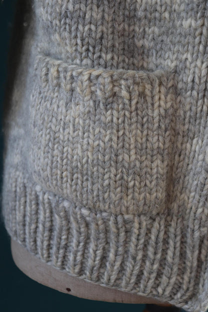 Vintage 1980s Tuak cowichan sweater - chunky wool cardigan - hand knitted jumper - shawl collar - 42” chest