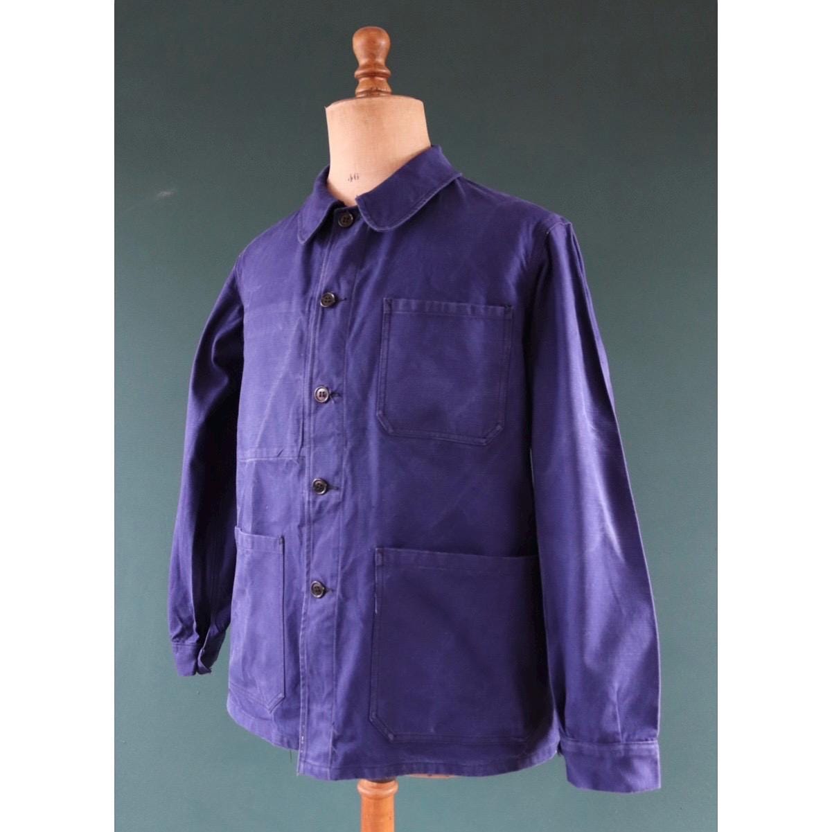 Vintage French workwear jacket - blue chore coat - 44” chest