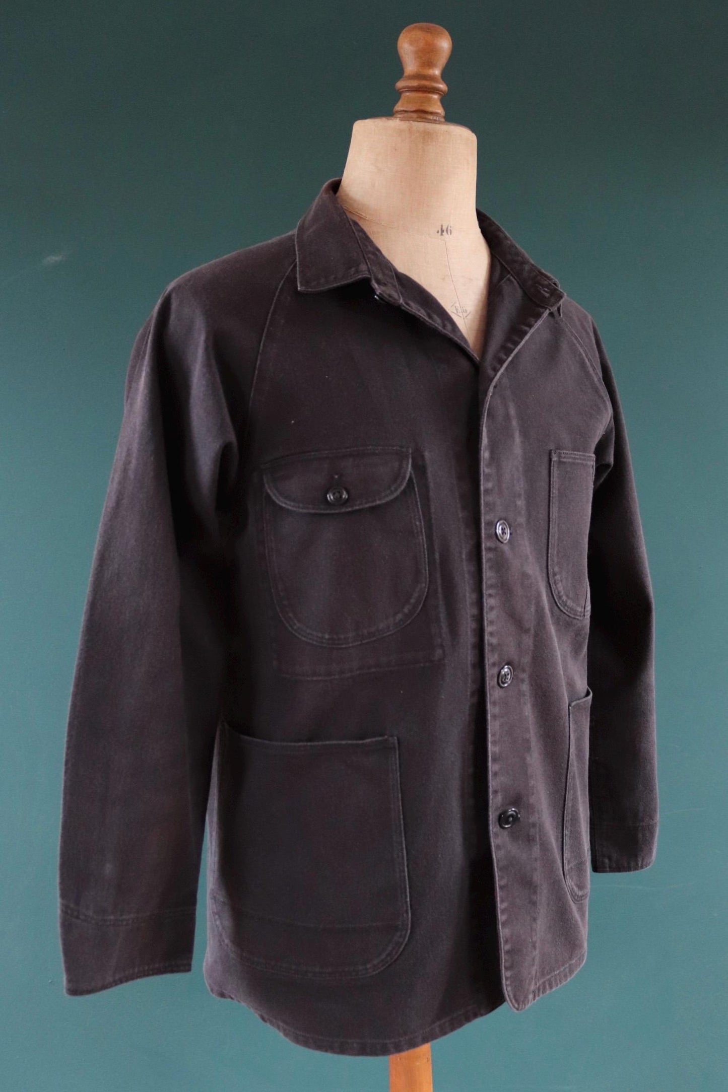 Vintage black cotton workwear jacket - chore coat - Golden Bear - 41" chest