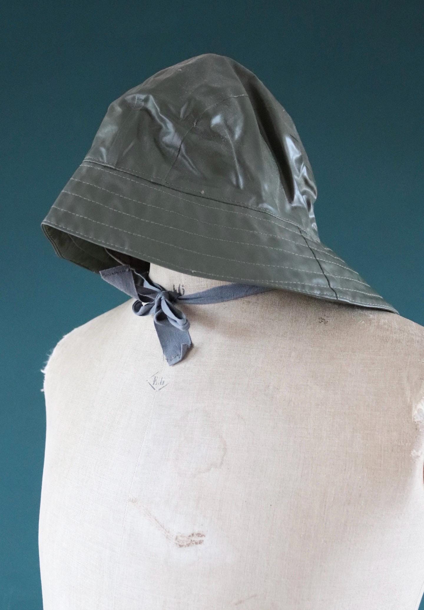Vintage 1960s PVC sou’wester - waterproof bucket hat - fisherman workwear - rainwear - Swedish military