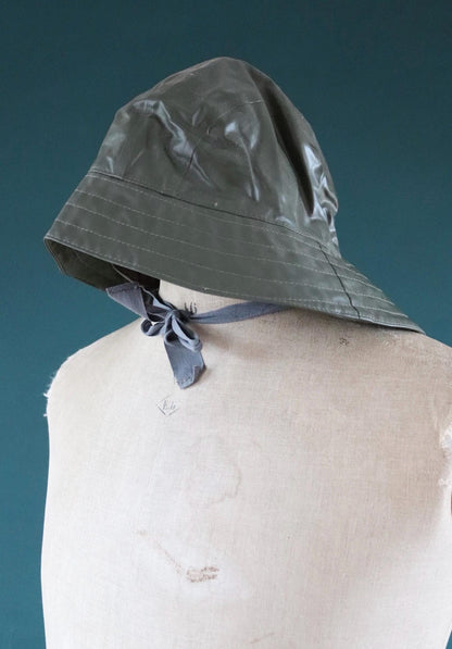 Vintage 1960s PVC sou’wester - waterproof bucket hat - fisherman workwear - rainwear - Swedish military