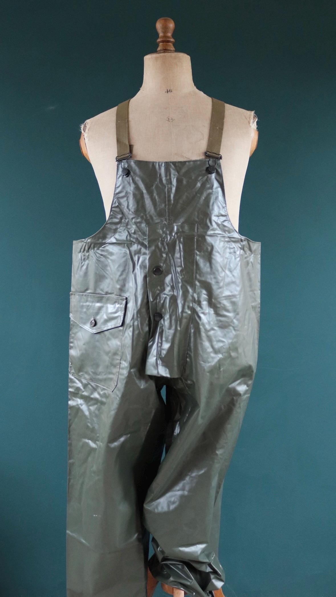 Vintage 1980s Italian Navy waterproofs - deck overalls - foul weather gear - 42" x 28”