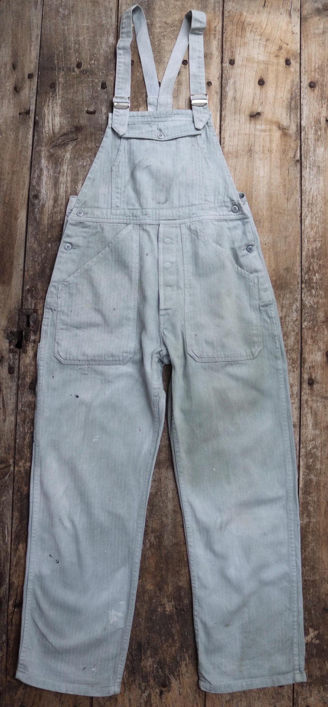 Vintage 1960s French workwear overalls - HBT cotton twill dungarees - 32” x 29”