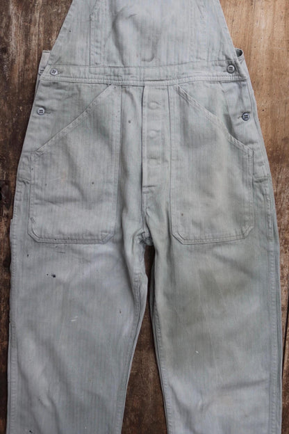 Vintage 1960s French workwear overalls - HBT cotton twill dungarees - 32” x 29”
