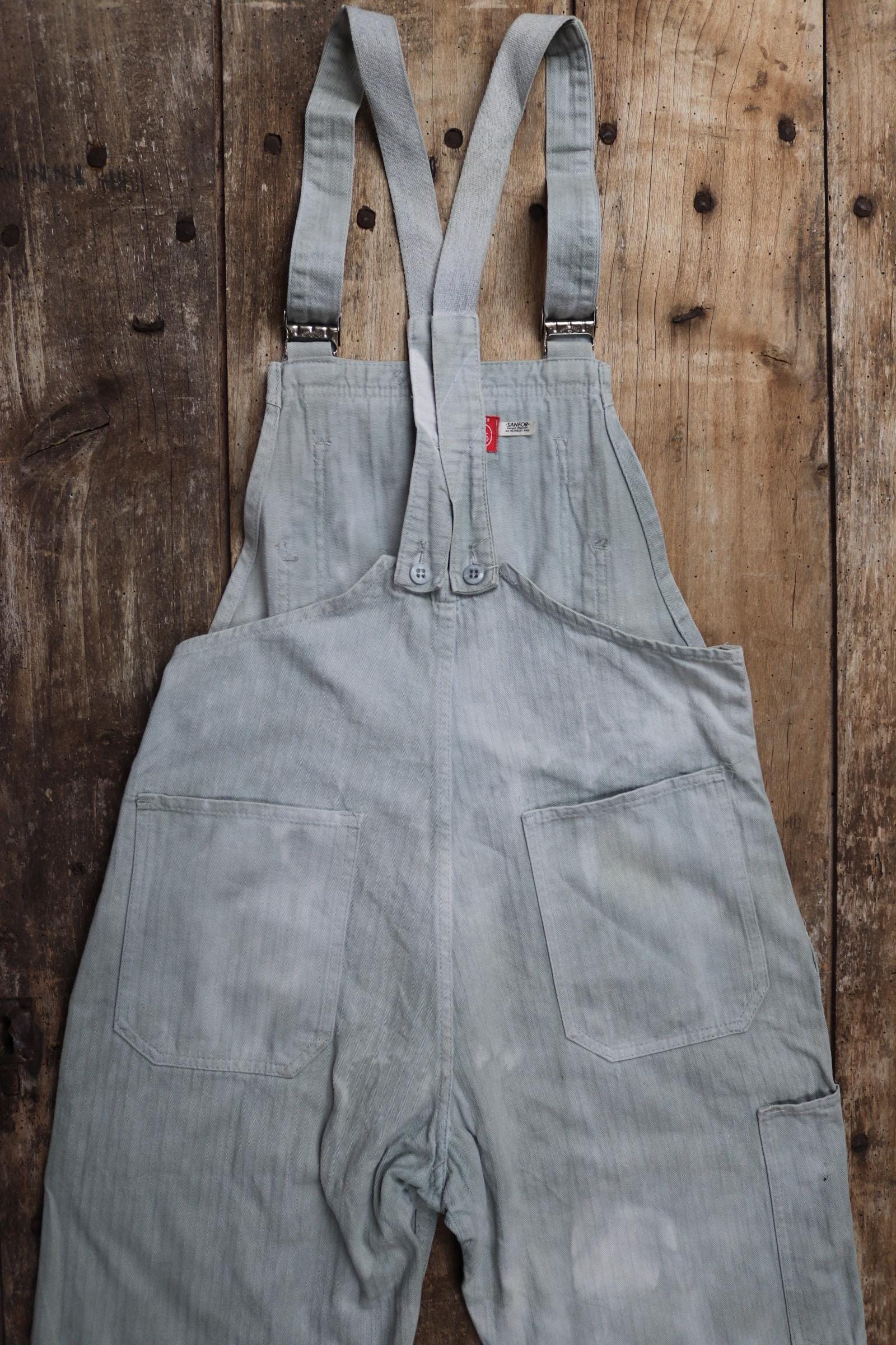 Vintage 1960s French workwear overalls - HBT cotton twill dungarees - 32” x 29”
