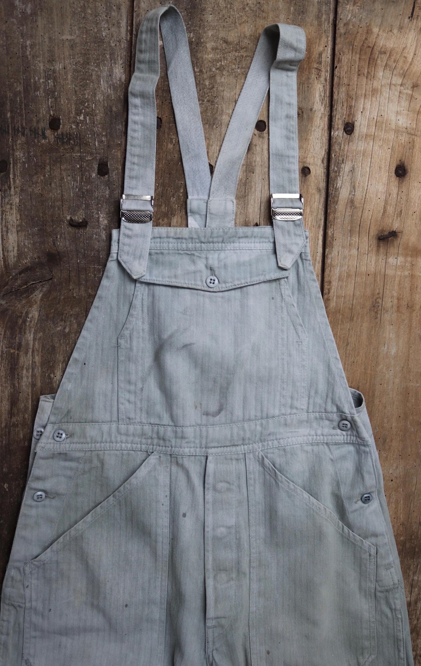 Vintage 1960s French workwear overalls - HBT cotton twill dungarees - 32” x 29”