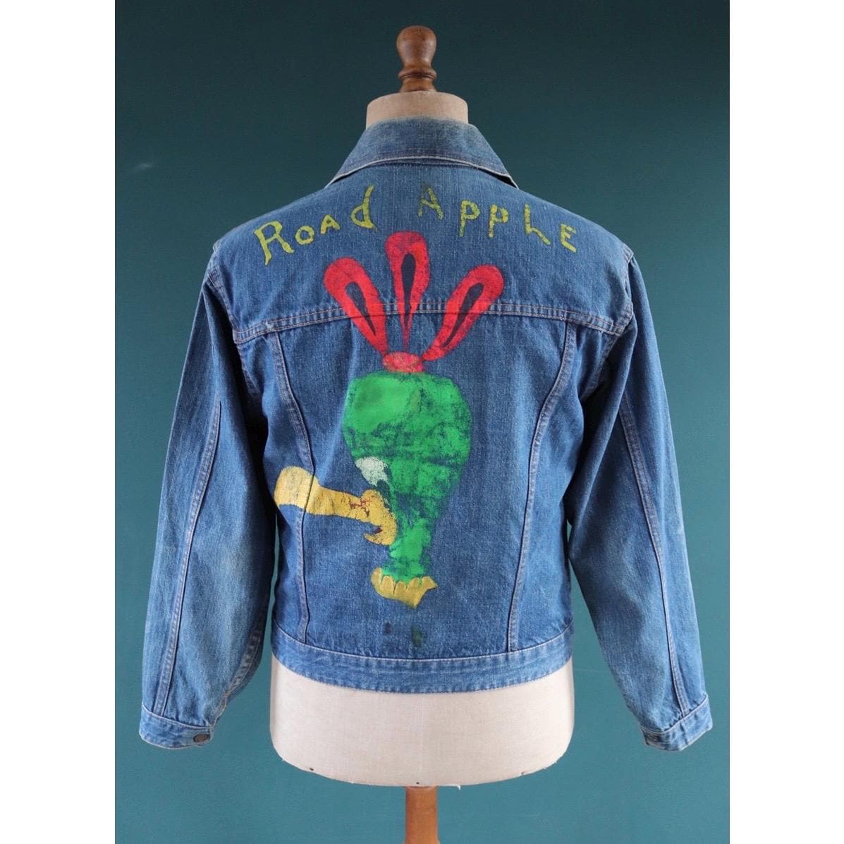 Vintage 1970s selvedge denim jacket - type two pleated - hand painted - 38" chest