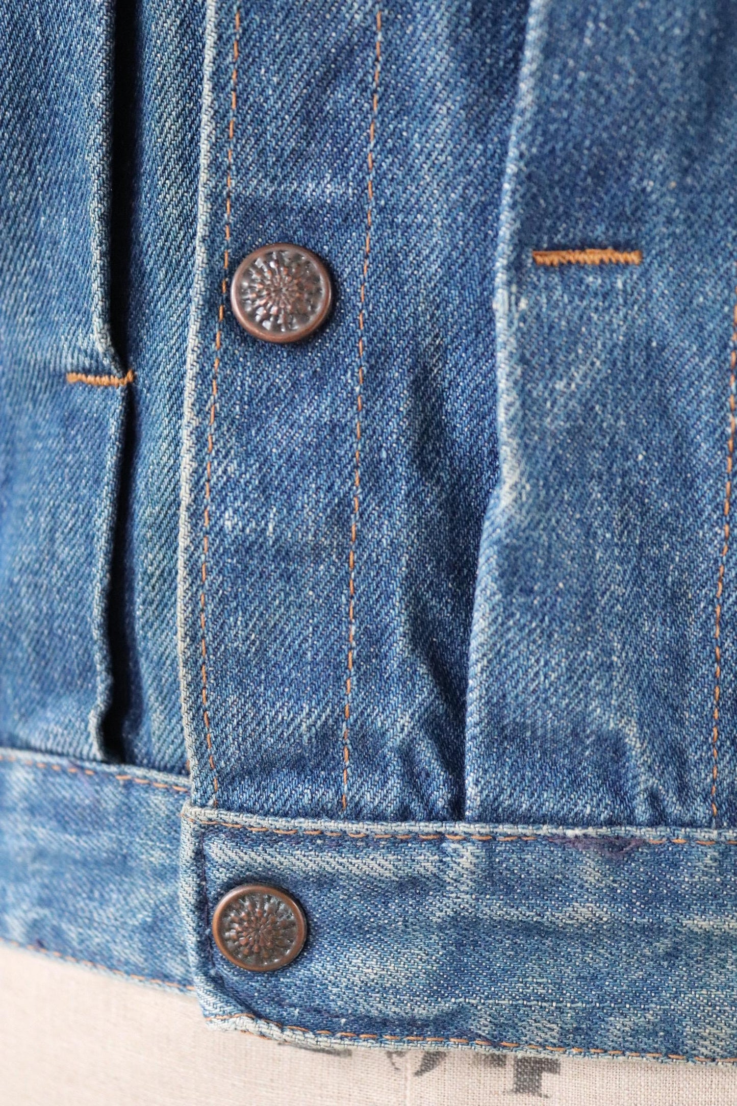 Vintage 1970s selvedge denim jacket - type two pleated - hand painted - 38" chest