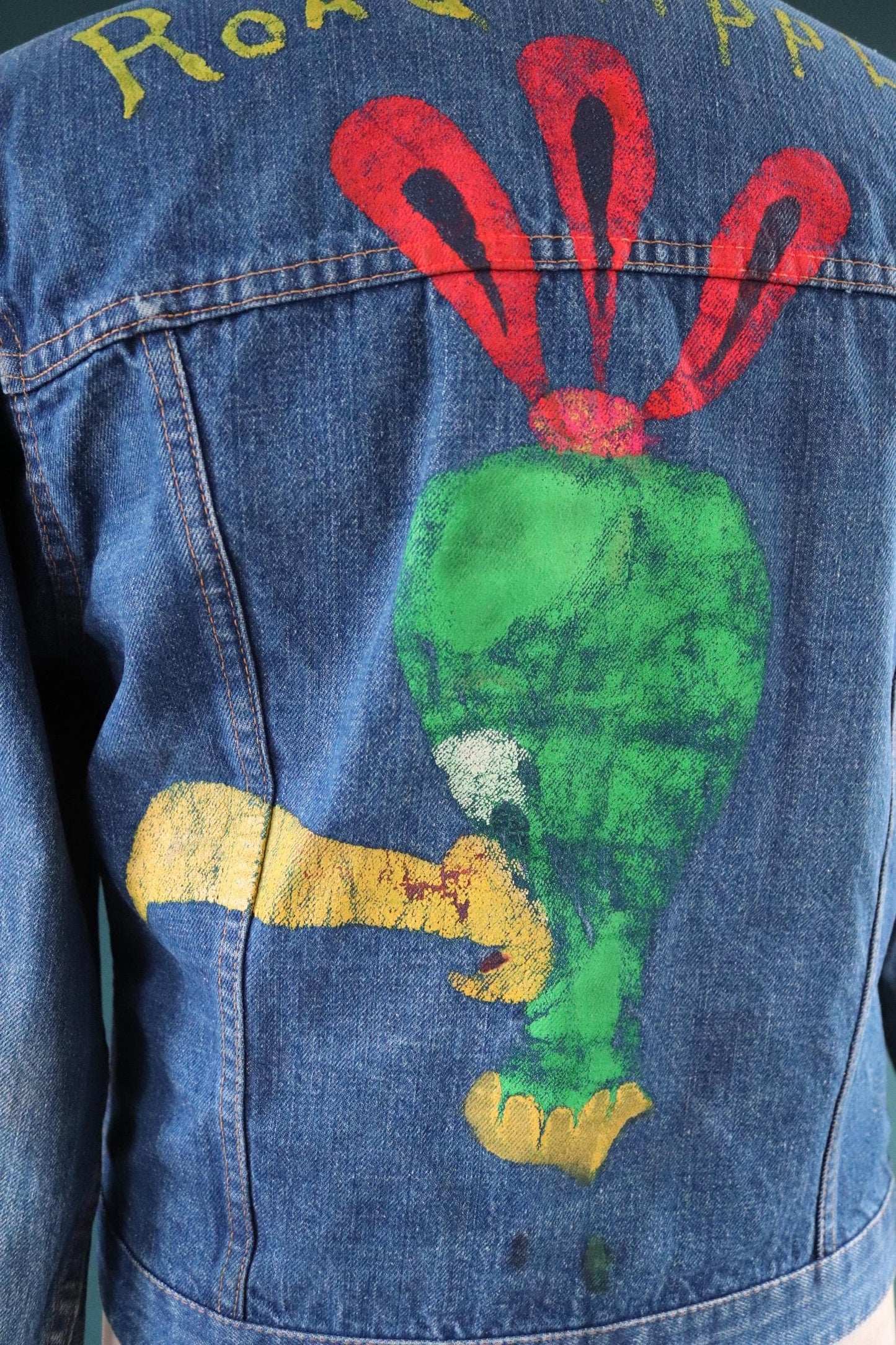 Vintage 1970s selvedge denim jacket - type two pleated - hand painted - 38" chest