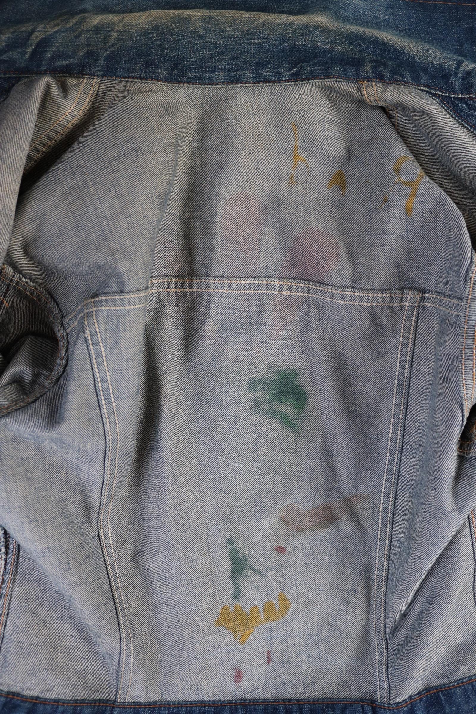 Vintage 1970s selvedge denim jacket - type two pleated - hand painted - 38" chest