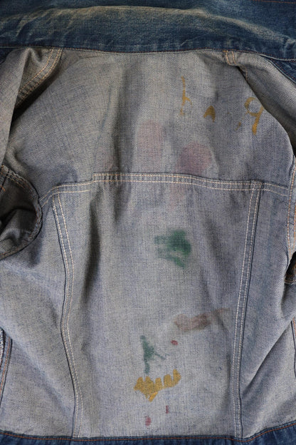 Vintage 1970s selvedge denim jacket - type two pleated - hand painted - 38" chest