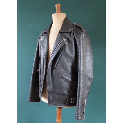 Vintage 1980s black leather biker jacket - 44” chest
