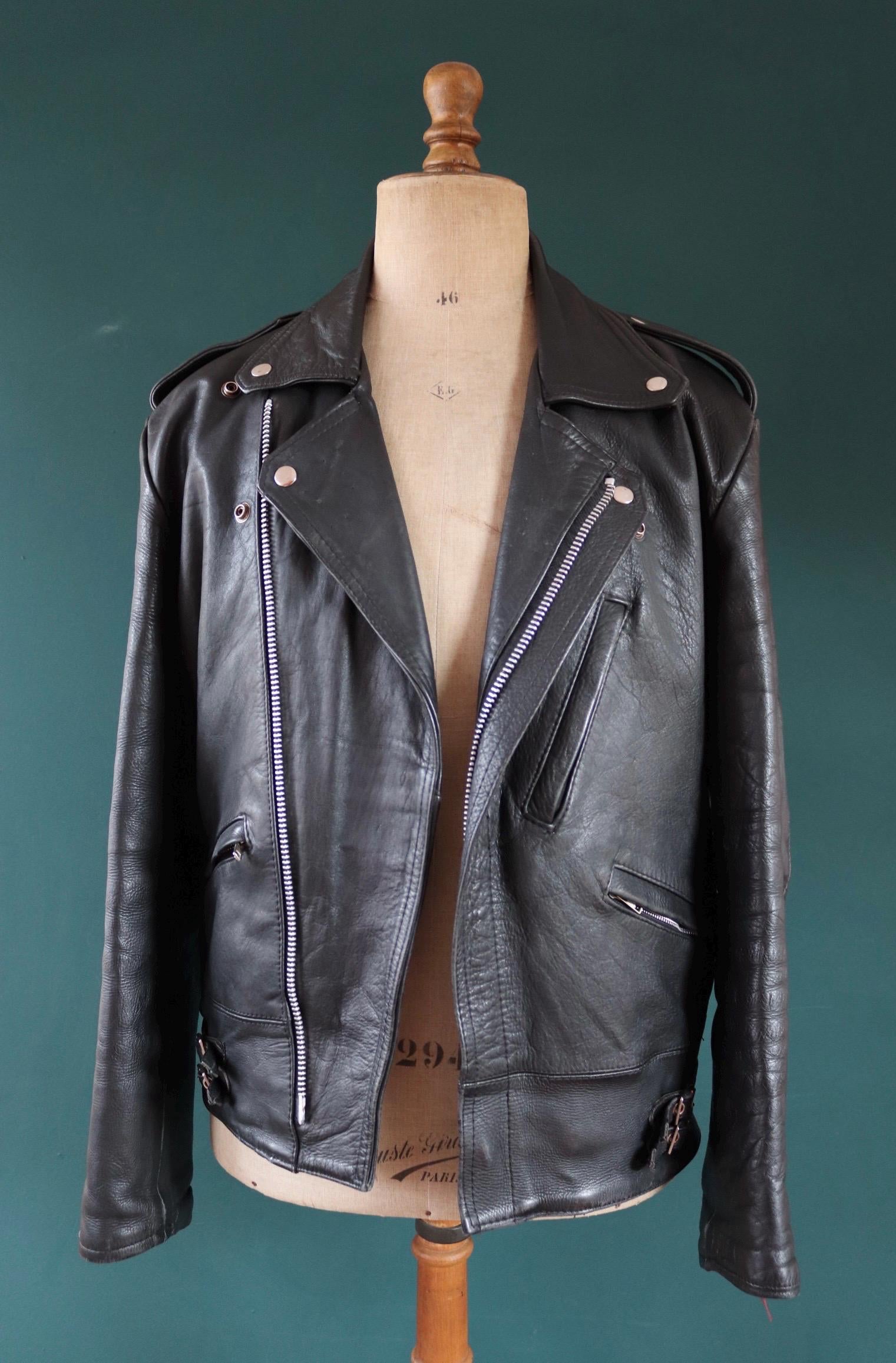 Vintage 1980s black leather biker jacket - 44” chest