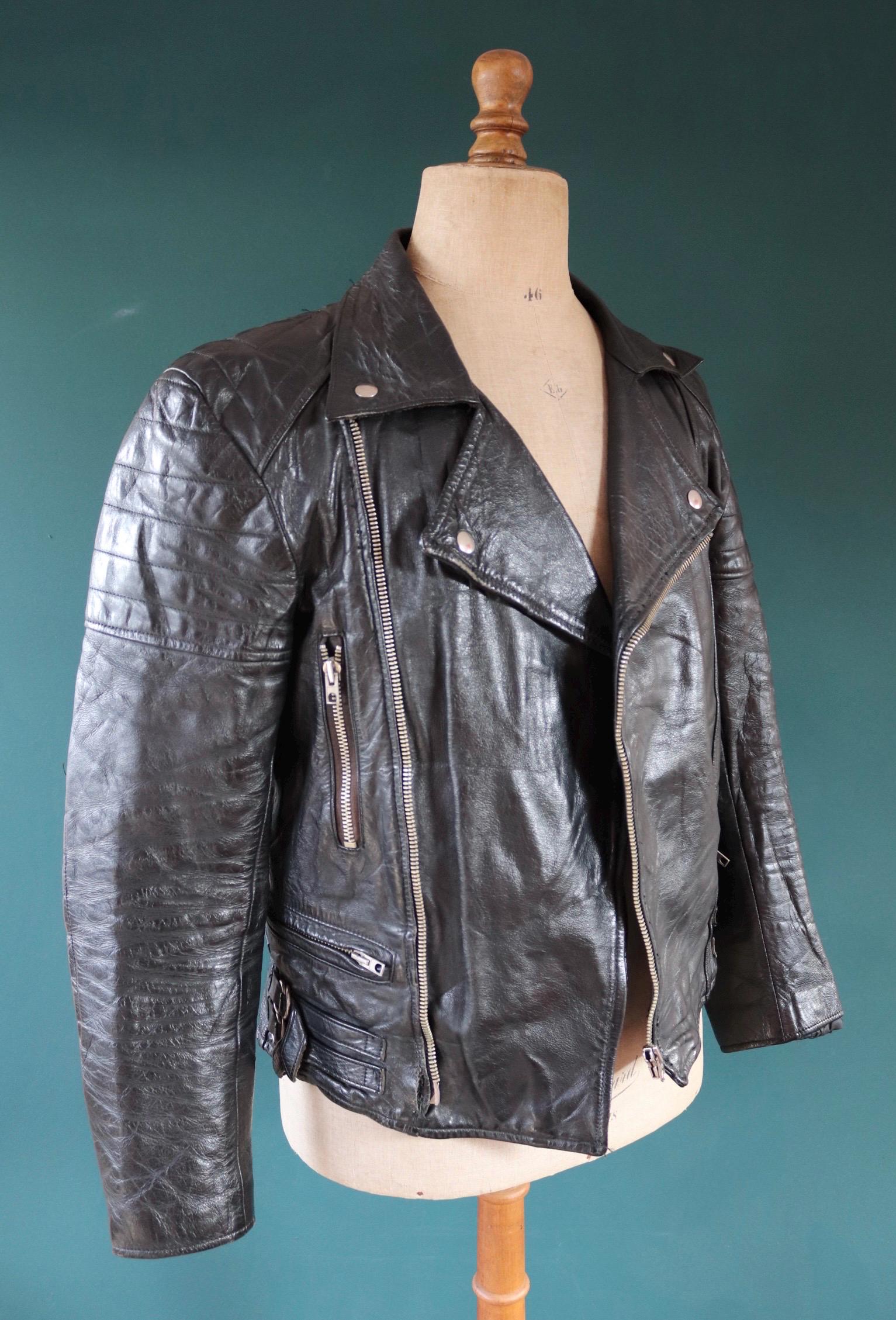 Vintage 1980s black leather biker jacket - 40” chest